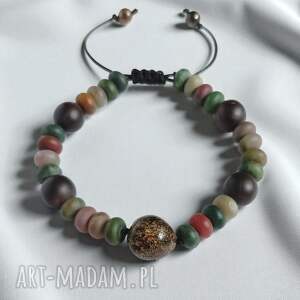 BURSZTYN - unikatowa bransoletka S L: Agat, granat, męska