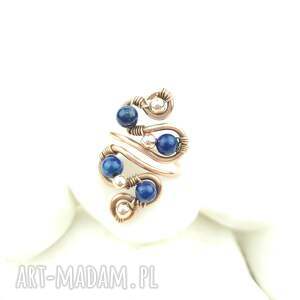 Pierścionek z lapis lazuli i miedzi - wire wrapping