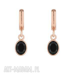 z różowego złota z onyksami, kolczyki, pozłacane, onyks
