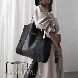 duża czarna torba oversize xl - eko zamsz simply balance, minimalistyczna