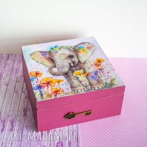 handmade pudełka pudełko drewniane - słonik na szczęście