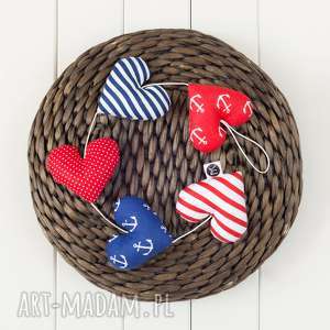 dekoracje sercowa marynarska girlanda, 5 serc bawełniane serca, marynarski styl