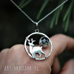 srebrny naszyjnik z jeleniem, biżuteria górska leśna, dzika