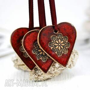 handmade upominek na święta 3 ceramiczne ozdoby serca - lawa