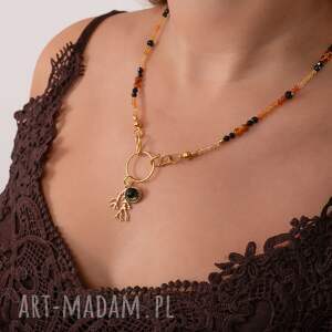 Naszyjnik z karneolem, bursztynem i turmalinem Koralowiec i muszla