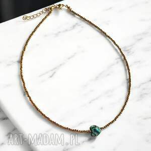 choker z serduszkiem muszla paua, hematyt złoty, delikatna biżuteria naszyjnik