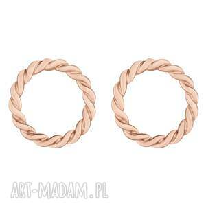 Kolczyki plecione kółeczka z różowego złota, pozłacane