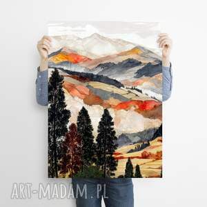 widok z okna 3 - grafika na plakacie A3, krajobraz A3 góry, prezent