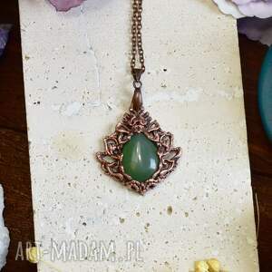 Miedziany wiktoriański wisiorek z awenturynem 357- z kamieniem, naszyjnik na prezent