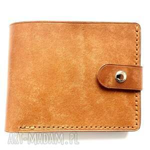 handmade portfel ze skóry brązowy na bilon ręcznie uszyty