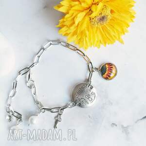 bransoletka na prezent dla mamy - sunflower in glass, słonecznik, kwiaty dzień