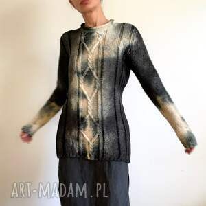 handmade swetry sweter z mieszanki naturalnych przędz krem&grafit