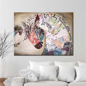 gabriela krawczyk ręcznie malowany obraz na płótnie, collage - koniki, akryl