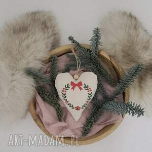 serce serduszko zawieszka z naturalnych tkanin haft, wyposażenie domu