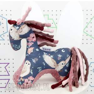 handmade maskotki koń sowy w kwiatach granat - przytulanka sensoryczna