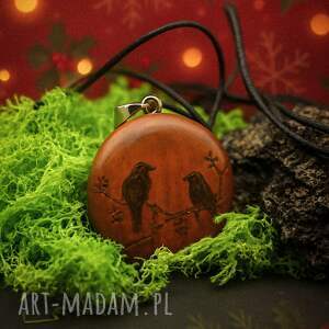 wisiorek ptaki - pirografia, brzoza, wypalane w drewnie dla niej