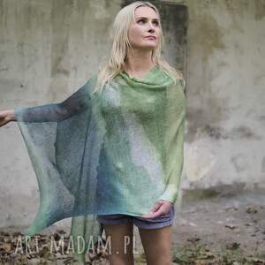 handmade poncho ponczo lniane odcienie zieleni