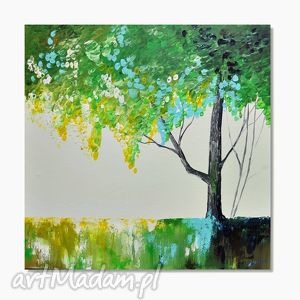 drzewo w zieleni, nowoczesny obraz ręcznie malowany