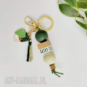 brelok drewniany z monsterą zawieszka do torebki plantlover, ozdoba