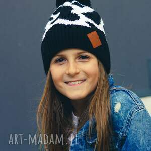 handmade czapka dla dziecka print krowa black & white