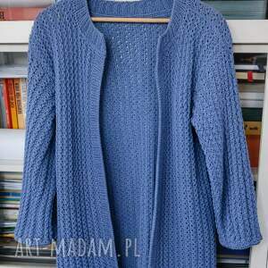 swetry ażurowy kardigan handmade - lekki, niebieski sweter z rozszerzanymi