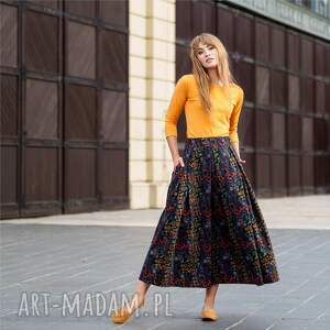 Spódnica z kontrafałdami | SABINA haftowane kwiaty, sukienka, bawełna