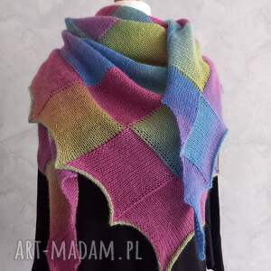 chusta entralac ręcznie robiona na drutach, pomysł prezent