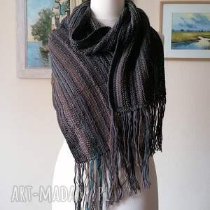 ręcznie na drutach - mus kawowy oryginalny, długi szal boho unisex