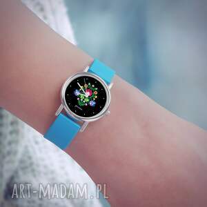 ręcznie wykonane zegarki zegarek mały - folkowy czarny silikonowy, niebieski