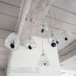 Szklany mobil - transparentne dzwoneczki z kobaltowym akcentem