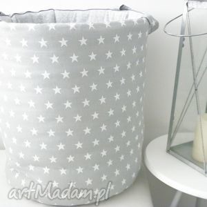 wielki 50 cm kosz na zabawki organizer szary gwiazdki - Pokoik dziecka
