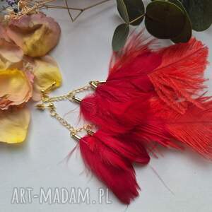 Kolczyki czerwone pióra leciutkie, kol, bo, fo, pió, et, fr