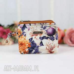 Mały portfelik saszetka zawieszka KWIATY Z FIOLETEM, portmonetka