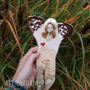 anioł z wrotyczem, aniołek ścianę ślub, chrzest, komunia ceramika