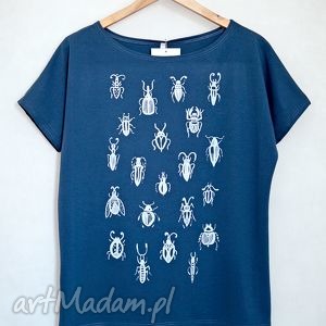 robaczki koszulka bawełniana l/xl blue bluzka, nadruk owady