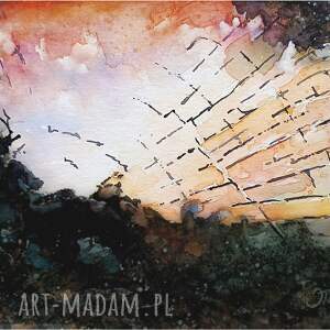 wschód słońca w rozbitym lustrze, akwarela, 31 x 23 cm, abstrakcja, krajobraz
