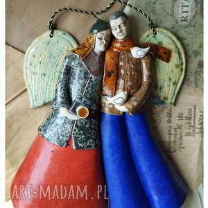 jesienna para wisząca ceramika anioł, aparat fotograficzny ptaszki