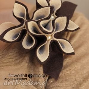 ręcznie zrobione broszki brown ecru broszka kwiatowa