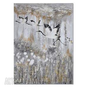 Żurawie 23 do salonu malowany na płótnie, obraz ptaki