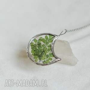 moon fern - naszyjnik księżycowy z prawdziwą paprocią, biżuteria botaniczna