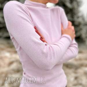 pink thing - longsleeve z prążka bawełnianego róż melanż odzież bawełny golf