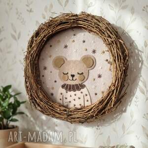 Wianek dekoracyjny z myszką - ręcznie wykonana dekoracja do pokoju