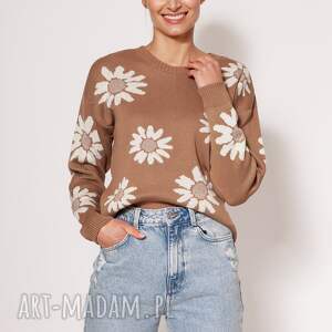 sweter w kwiatki - swe302 mocca mkm