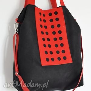 handmade na ramię torba hobo XXL - czerń, czerwień