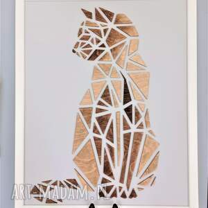kot drewniany ombre w białej ramie 50x40, obraz przestrzenny loft, prezent