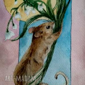 lhotse design myszka z konwaliami akwarela obrazek vintage, dekoracja