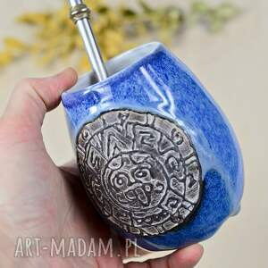 handmade ceramika rezerwacja 2 naczynie do yerba mate | matero aztec blue - 380 ml