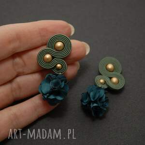 Zielone kolczyki sutasz z kwiatkiem - eleganckie handmade