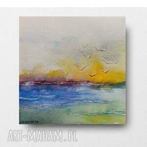 MORZE akwarela formatu 15/15 cm, ptaki, morz