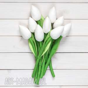 tulipany biały bawełniany bukiet, skandynawski styl, kwiaty, prezent